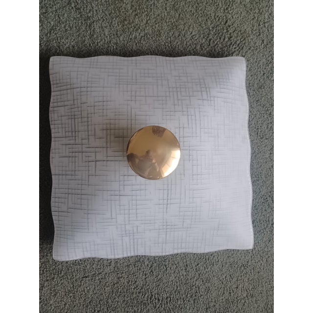 1950s Halcolite Frosted Glass Basket Weave Pattern Flush Mount Light