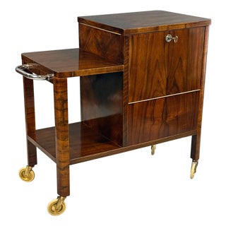 Art Deco Walnut Serving Bar Cart from Bohemia, 1930s For Sale