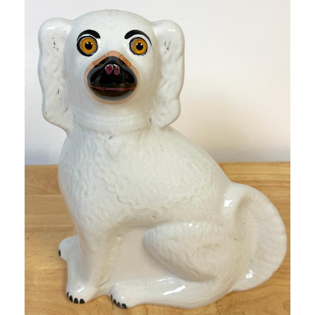 Large Pair Victorian Staffordshire Spaniel Dogs with Amber Glass Eyes, 1860s For Sale - Image 14 of 14
