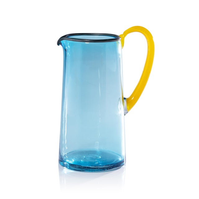 Modern Lagoon Glass Juice Pitcher- Aqua, Green & Yellow For Sale - Image 3 of 3