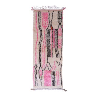 Moroccan Azilal Pink and Black Runner - 7 X 2.4 Ft For Sale