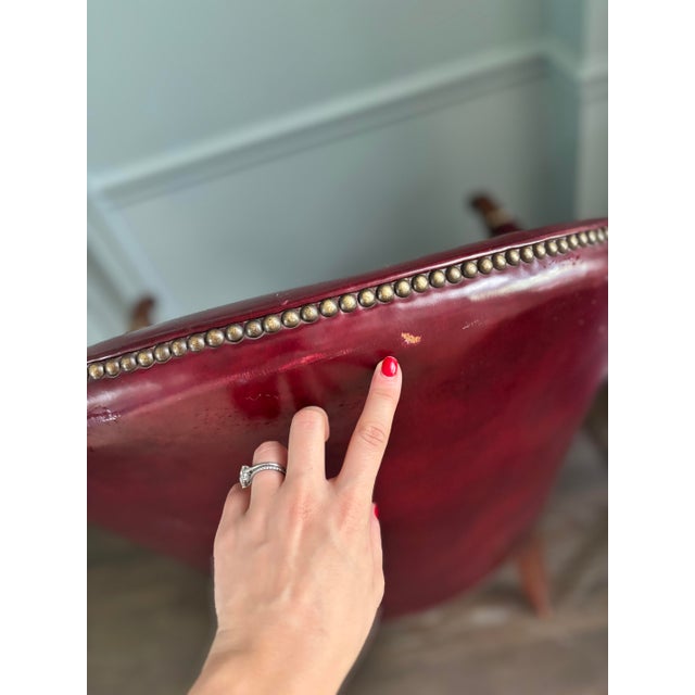 Antique Burgundy Leather Tub Chair For Sale In New York - Image 6 of 7