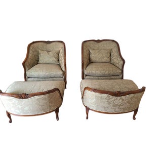 Victorian Style Upholstered Lounge Chairs With Ottomans by Beacon Hill- a Pair For Sale