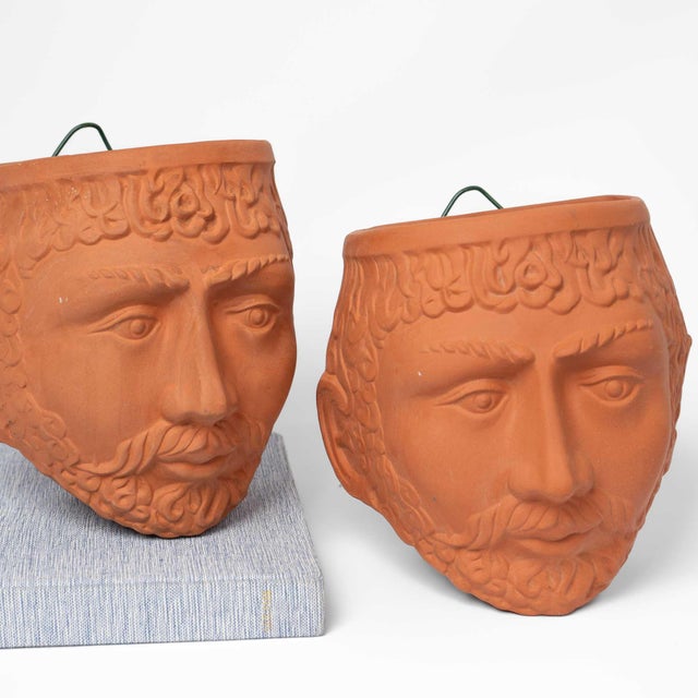 Vintage Terracotta Male God Face Wall Planters by Rookes Pottery - Set of Two For Sale - Image 15 of 17