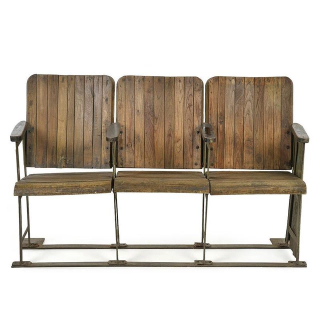 Three-Seater Cinema Seats in Patinated Wood and Metal For Sale - Image 8 of 8