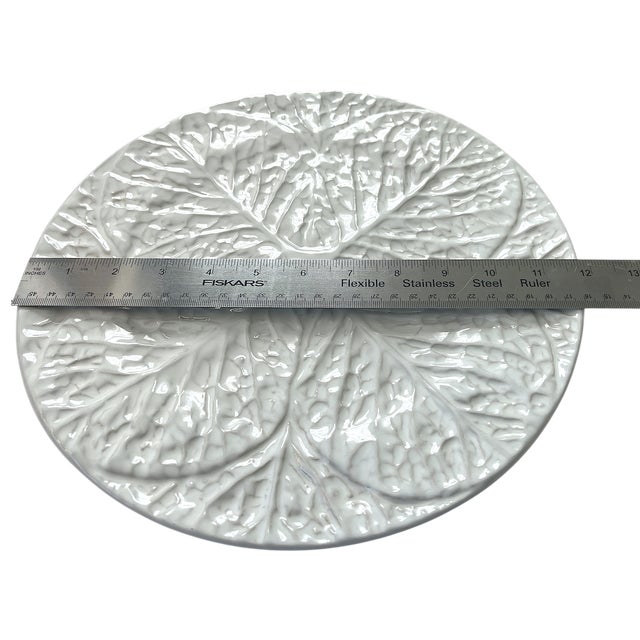 Vista Alegre Vintage Portuguese Majolica White Cabbageware Platter –Ceramic Leaf Design For Sale - Image 4 of 6