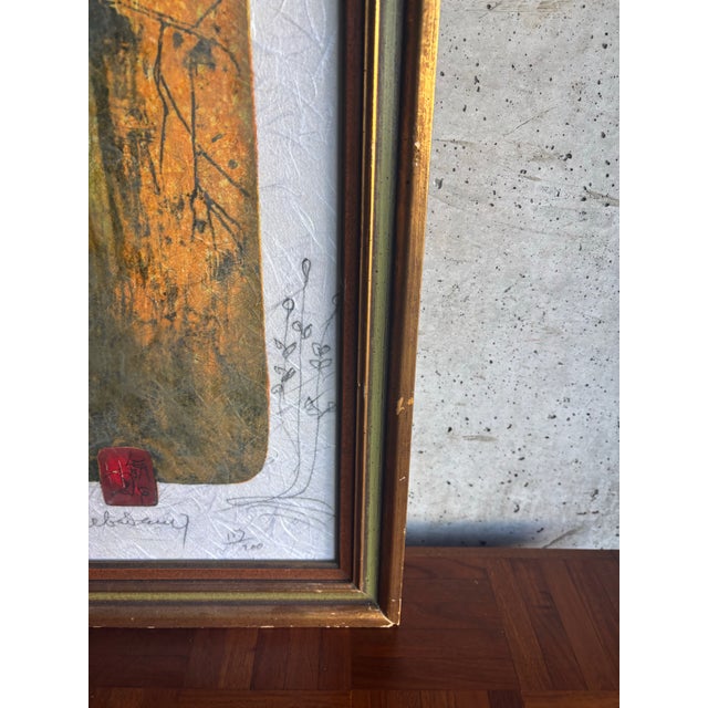 Mid-Century Modern 1960s Hoi Lebadang Lithograph on Woven Paper - Tree With Two Red Suns For Sale - Image 3 of 10