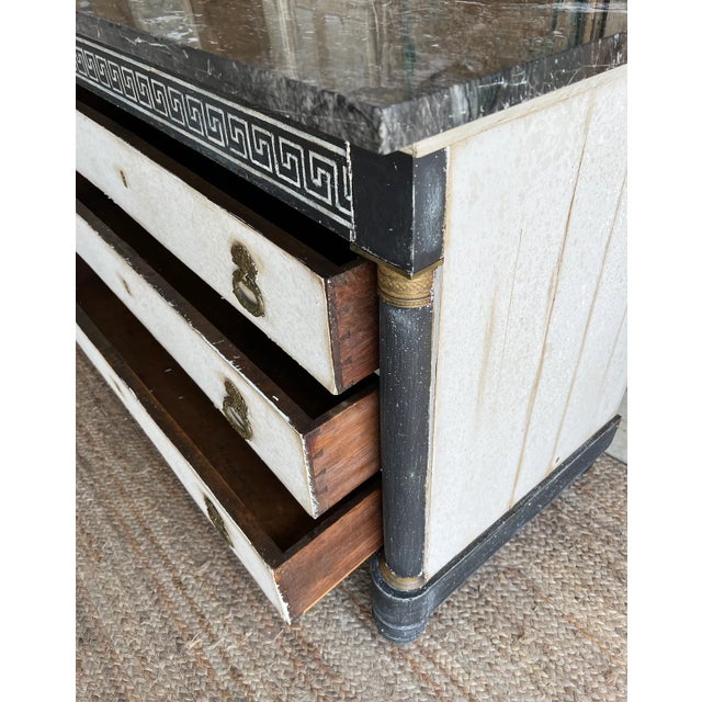 French Empire Greek Key Painted Marble Top Commode - Mid 19th C For Sale - Image 6 of 11