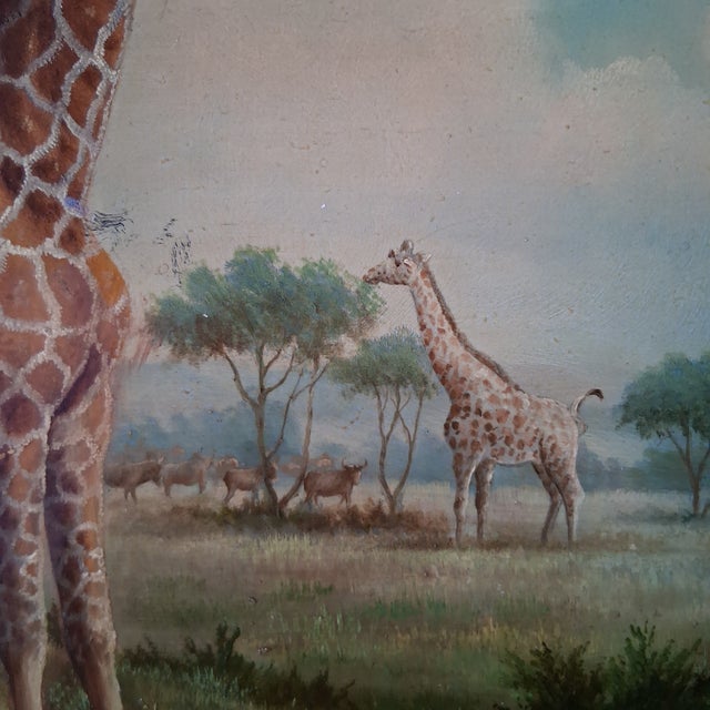 Realism 19th C. Oil on Board of Giraffes by Hilton Pratt For Sale - Image 3 of 5