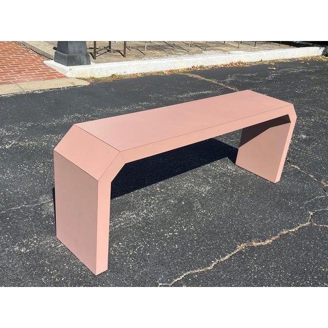 Post Modern Mauve Laminate Waterfall Sofa Table . Classic 1980's style with angular cuts to the waterfall ends Use as a...