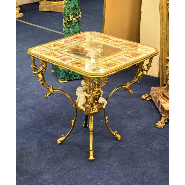 Glass French Style Coffee Table With Cherub Artwork, Bronze Accents For Sale - Image 7 of 8