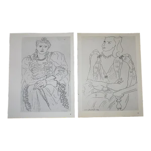 Vintage Henri Matisse Mid 20th Century Female Portrait Lithographs - a Pair