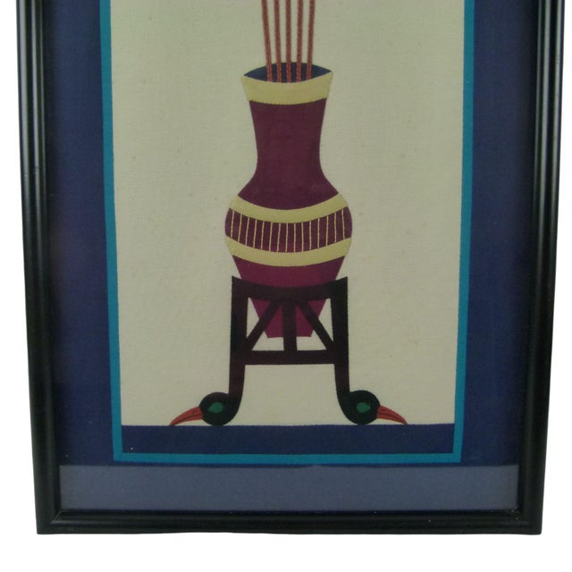 Vintage Hand Made Egyptian Revival Cotton Lotus Appliqué on Linen, Framed For Sale - Image 4 of 12