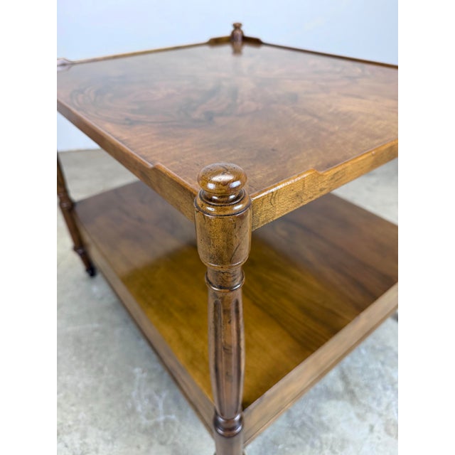 Brown Vintage Baker Furniture French Regency Louis XVI Style Burled Walnut Two-Tier Side Table For Sale - Image 8 of 12
