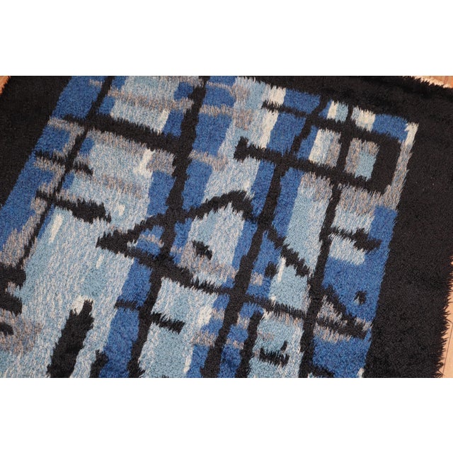 Vintage Zabihi Collection Swedish Rya Blue Mini Rug - 3'6" x 5'4" For Sale In New York - Image 6 of 8