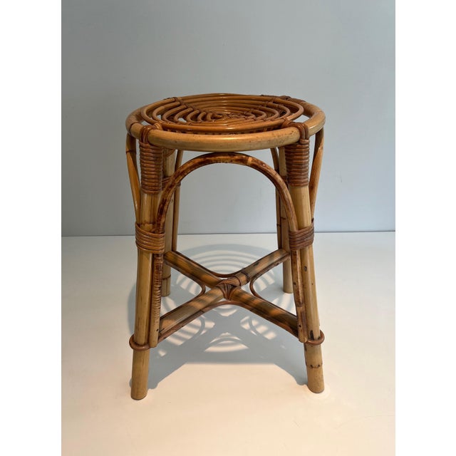 Mid-Century Modern Rattan Stool. French Work. Circa 1950 For Sale - Image 3 of 12