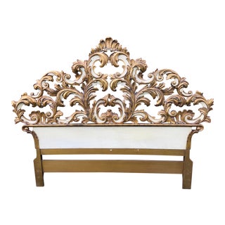 Vintage Italian Venetian Hand Carved Queen Size Headboard For Sale