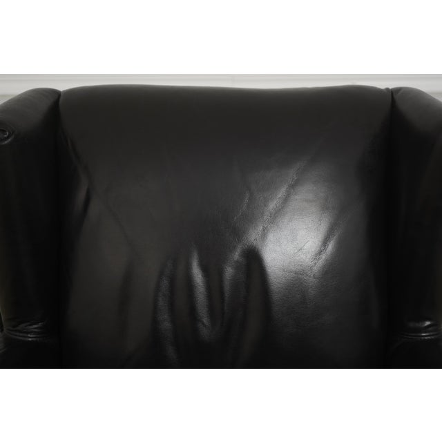 1990s Frontgate Black Leather High Quality Club Wing Chair For Sale - Image 5 of 18