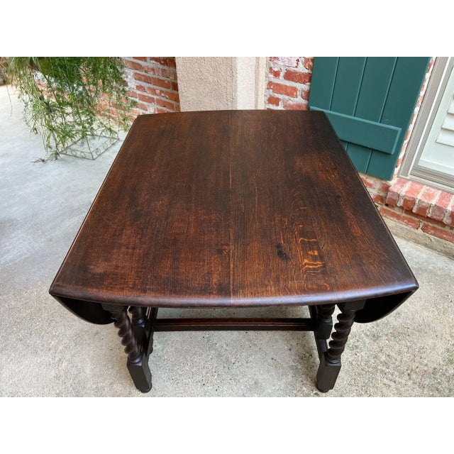 Antique English Drop Leaf Sofa Kitchen Table Barley Twist Tiger Oak Gate Leg For Sale - Image 11 of 18