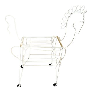 MCM Retro Weinberg Style Pony Bar Cart Tray on Swivel Wheels For Sale
