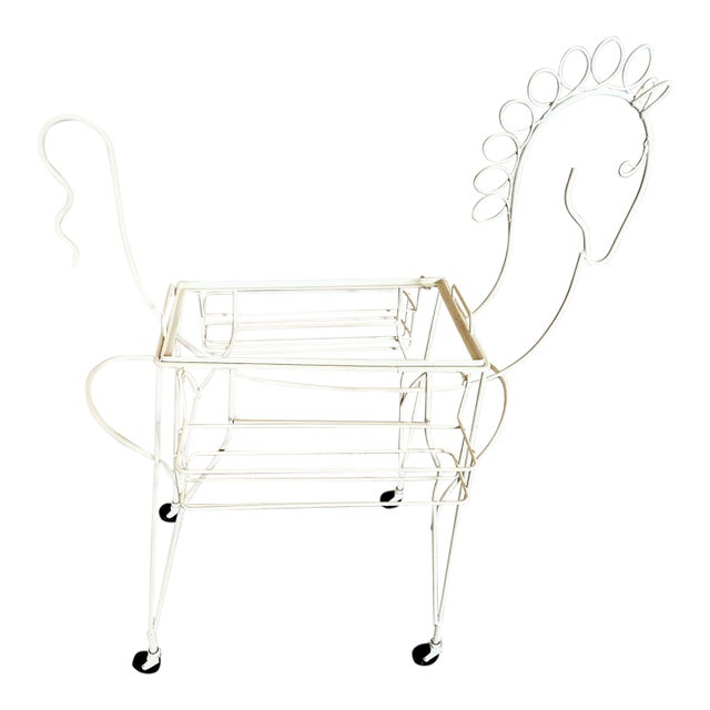 MCM Retro Weinberg Style Pony Bar Cart Tray on Swivel Wheels For Sale