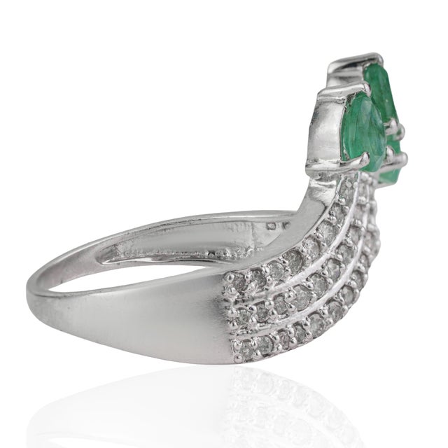 Not Yet Made - Made To Order Victorian Inspired Certified 1.14 Ct Pear Cut Emerald & Diamond Crown Cocktail Ring Size 8 For Sale - Image 5 of 14