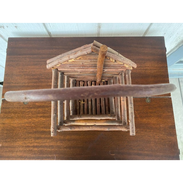 Chestnut Vintage Rustic Bentwood Log Cabin Basket For Sale - Image 8 of 8