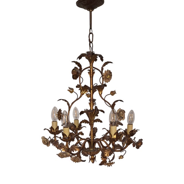 Venetian 6-Light Chandelier in Brass-Colored Metal, 1950s For Sale