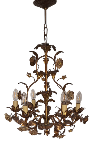 Venetian 6-Light Chandelier in Brass-Colored Metal, 1950s