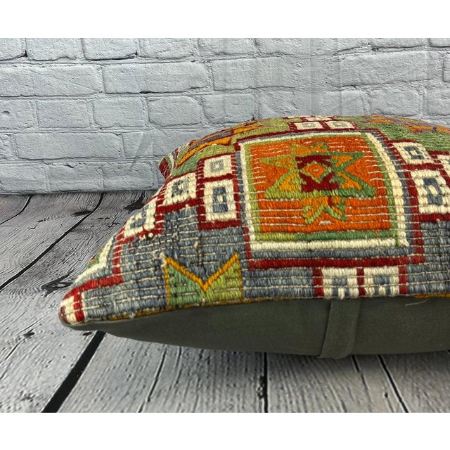 20 x 20 Kilim Pillow Turkish Cushion Natural Green Pillow Cushion Cover For Sale - Image 4 of 4
