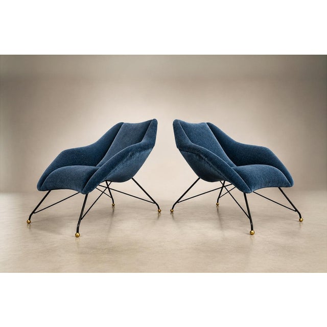 Brazilian Modern “Concha” Armchairs in Iron and Dedar's Blue Mohair, Carlo Hauner, Brazil, 1950s — Lot 83C For Sale - Image 17 of 18