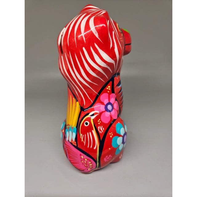 Mexican Vintage Talavera Hand Painted Terra Cotta Lion Figurine Mexican Folk Art Bank For Sale - Image 3 of 4