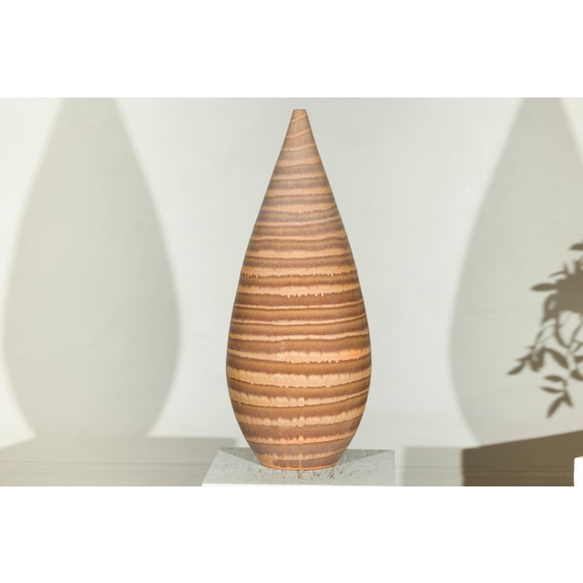 Ceramic Tall Artisan Ceramic Vase with Brown Striped Glaze For Sale - Image 7 of 13