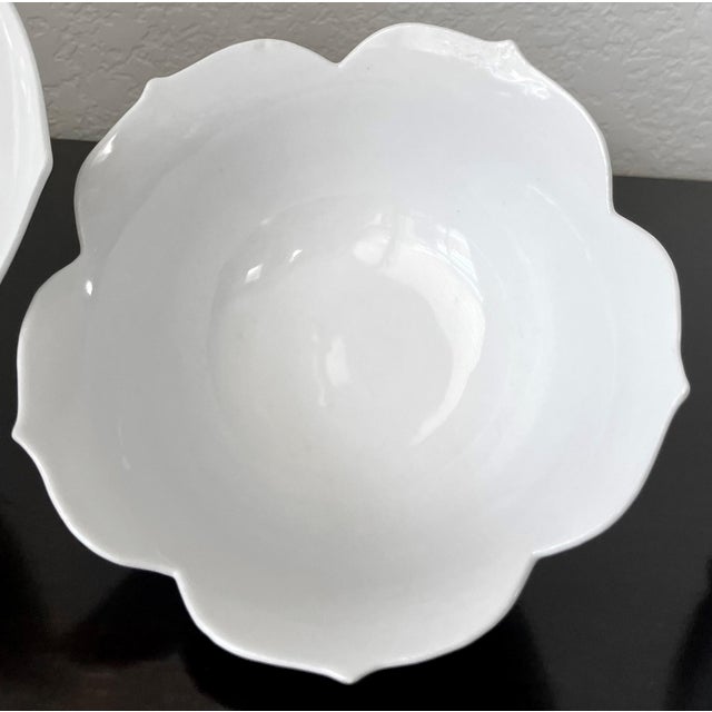 Mid 20th-Century Crisp White Porcelain Serveware Nesting Lotus Bowls - 4 Pieces For Sale - Image 15 of 17