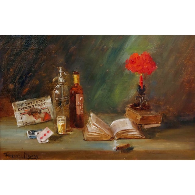 Realism F. Markey-Still Life W/ Cigar,Newspaper,Bourbon & Soda-Oil Painting For Sale - Image 3 of 10