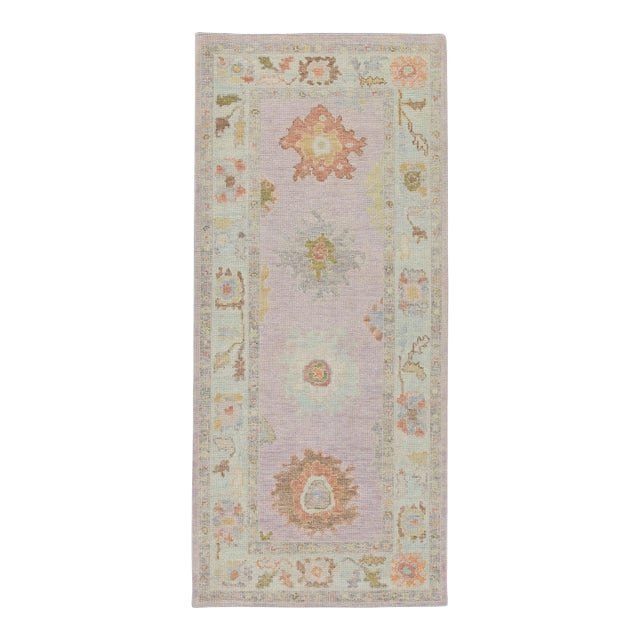 Modern Handmade Turkish Oushak Rug Soft Pastel Colors 3'3" X 7'1" For Sale
