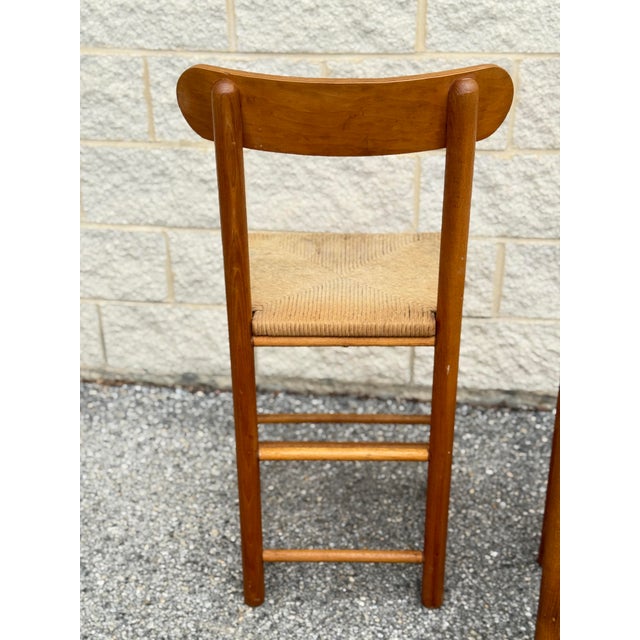 Late 20th Century Pair of Rush Seat Wood Bar Stools For Sale In Philadelphia - Image 6 of 12