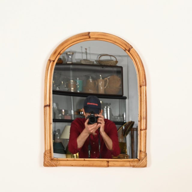 Mid-Century Arch Mirror in Curved Bamboo and Rattan, Italy, 1960s For Sale - Image 4 of 11