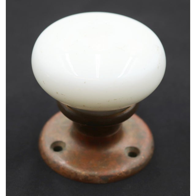 Traditional Antique Milk Glass Brass Dummy Door Knob For Sale - Image 3 of 5