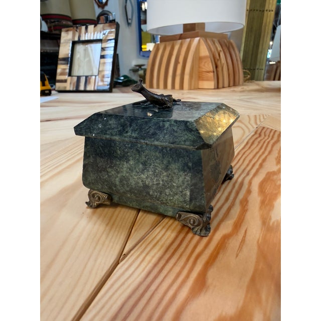 Antique Green Marble Box With Bronze Accents and Animal Finial For Sale - Image 4 of 7