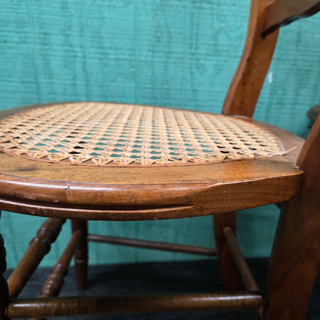 Pair of Vintage Wooden Chairs With Wicker Seats For Sale - Image 11 of 14