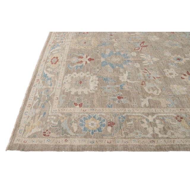 Modern Floral Sultanabad Handmade Wool Rug For Sale - Image 4 of 10