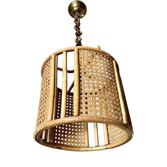 Rattan Cane Pendant Light, 1970s For Sale