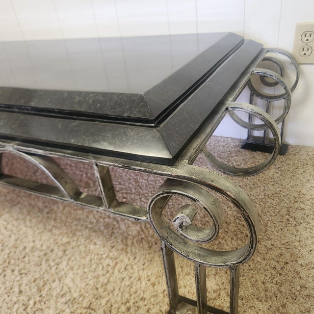 Late 20th Century Late 20th Century French Art Deco Style Iron and Marble Coffee Table For Sale - Image 5 of 14