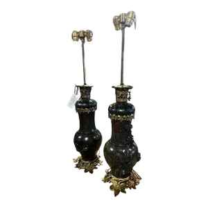 Antique Pair Japanese Patinated Bronze Vases Mounted as Lamps