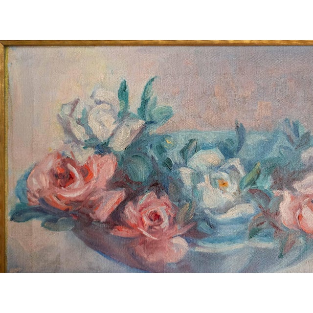 Wood 1930's American Impressionist Still Life Painting of Flowers in a Bowl, Signed For Sale - Image 7 of 16