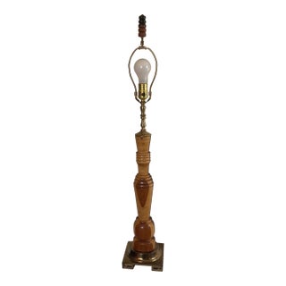 1970s Artist Signed Mid-Century Modern Hand-Turned Marquetry Wood Lamp For Sale