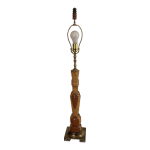 1970s Artist Signed Mid-Century Modern Hand-Turned Marquetry Wood Lamp
