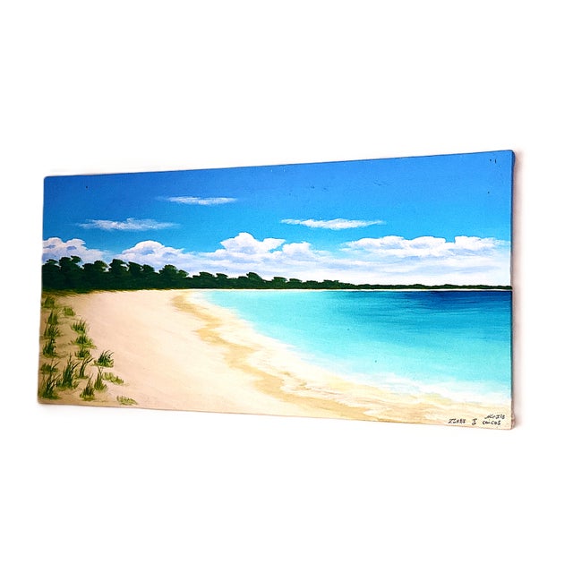 Modern Seascape, Turquoise Waters, Original Signed Art For Sale - Image 4 of 8