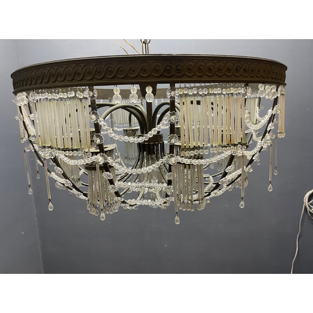 Large Vintage Italian Bronze and Murano Glass Rod Pendant Light, 1940s For Sale - Image 10 of 15